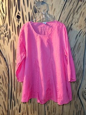 Match Point USA 100% Linen Tunic Top Pink XL HLT376 Boho Lagenlook